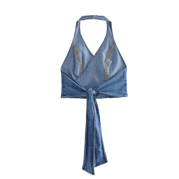 Zach Spring Summer Denim Halter crop top 1