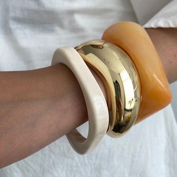 DIAZI 3 Style Punk Geometric Bangles Fashion Vintage Acrylic Beige Orange Resin Wide Bangles Bracelets Women Men Gift Jewelry 4