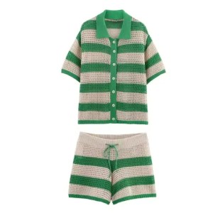 Zach summer Crochet POLO Shirt collar short sleeve and Shorts Set