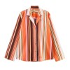 zach women's loose striped orange retro shirt and pant loungewear set Zach women\'s loose striped orange retro Shirt and Pant Loungewear set 2