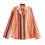 Zach women\'s loose striped orange retro Shirt and Pant Loungewear set 2