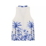 Zach Spring Summer Crop Shirt Tank And Skirt Set Blue Palm Tree Tropical Style Printed Midi Skirt 3