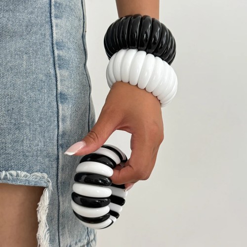 diazi exaggerated vintage punk geometric elastic rope bangles jewelry fashion black white resin bangles bracelets for women men DIAZI Exaggerated Vintage Punk Geometric Elastic Rope Bangles Jewelry Fashion Black White Resin Bangles Bracelets For Women Men