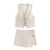 Zach womens fashion V-neck beaded lace up sleeveless vest Spring summer new high waisted casual versatile shorts