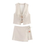 Zach womens fashion V-neck beaded lace up sleeveless vest Spring summer new high waisted casual versatile shorts