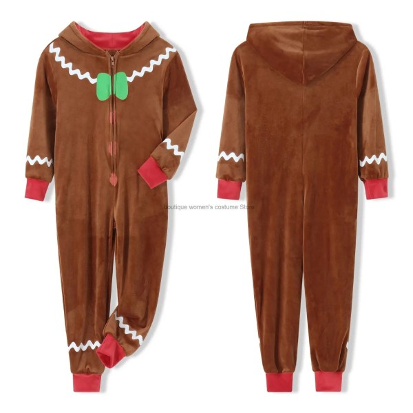 adult christmas costume gingerbread long sleeve zipper hooded jumpsuit for men women party role playing cosplay Adult Christmas Costume Gingerbread Long Sleeve Zipper Hooded Jumpsuit for Men Women Party Role-playing Cosplay 2