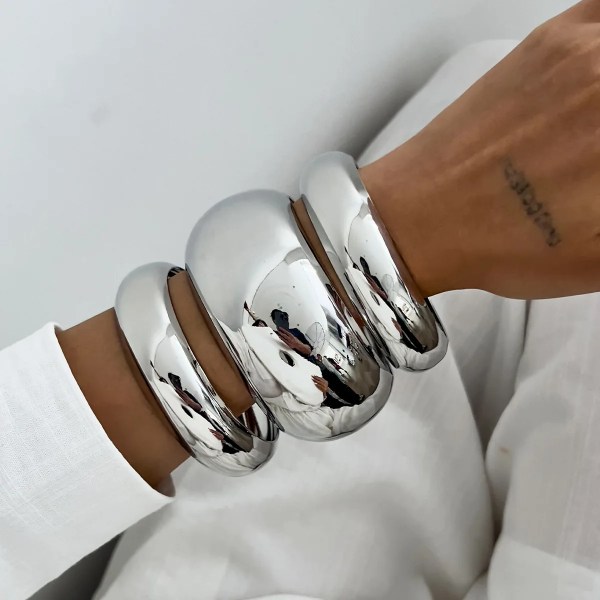 diazi simple fashion heavy metal chunky round cuff wide bangles punk geometric gold silver color bangles women men bracelets DIAZI Simple Fashion Heavy Metal Chunky Round Cuff Wide Bangles Punk Geometric Gold Silver Color Bangles Women Men Bracelets 4