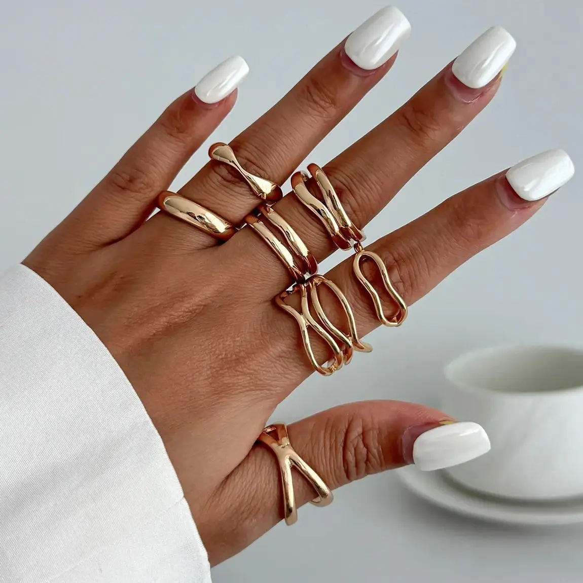 diazi one set vintage irregular hollow out geometric rings for women punk gold silver color knuckle joint ring DIAZI One Set Vintage Irregular Hollow Out Geometric Rings For Women Punk Gold Silver Color Knuckle Joint Ring