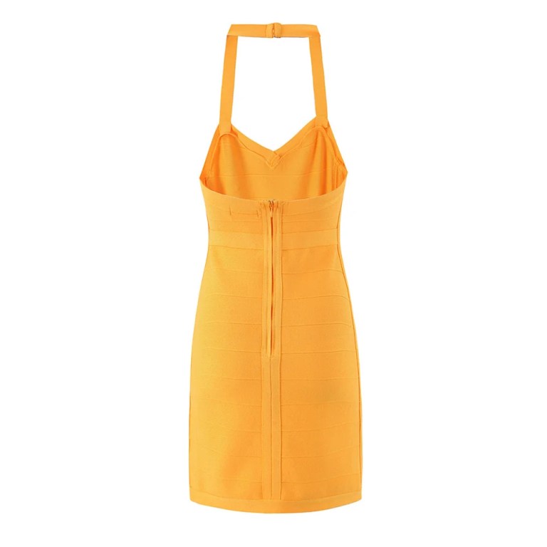 Zach Spring Summer women\'s cinching Addicted to you slim fit halter dress in orange or white 4
