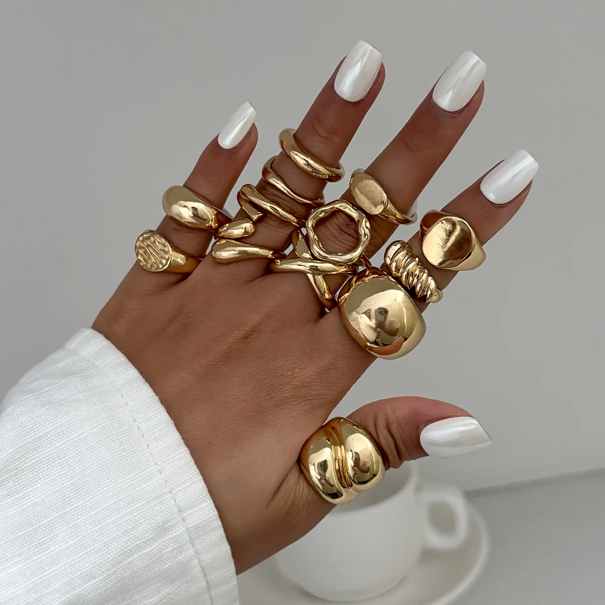 DIAZI One Set Vintage Gold Silver Color Metal Rings Women Irregular Geometric Knuckle Joint Ring Set Jewelry 2
