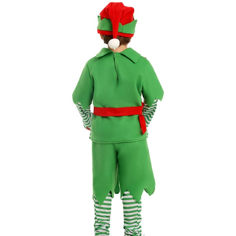 long sleeve tops+ solid shorts +striped leg warmers +belt +hat christmas halloween party kid elf costumes set Long Sleeve Tops+ Solid Shorts +Striped Leg Warmers +Belt +Hat Christmas Halloween Party Kid Elf Costumes Set 5