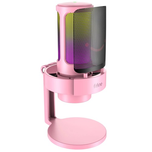 FIFINE USB Microphone for Recording and Streaming on PC and Mac,Headphone Output and Touch-Mute Button,Mic with 3 RGB Modes -A8