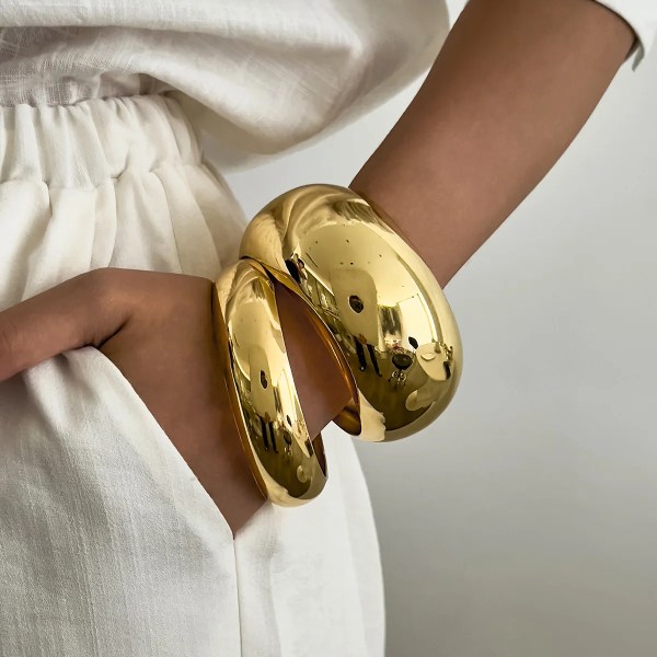 diazi simple fashion heavy metal chunky round cuff wide bangles punk geometric gold silver color bangles women men bracelets DIAZI Simple Fashion Heavy Metal Chunky Round Cuff Wide Bangles Punk Geometric Gold Silver Color Bangles Women Men Bracelets 3