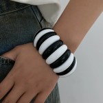 DIAZI Exaggerated Vintage Punk Geometric Elastic Rope Bangles Jewelry Fashion Black White Resin Bangles Bracelets For Women Men 6