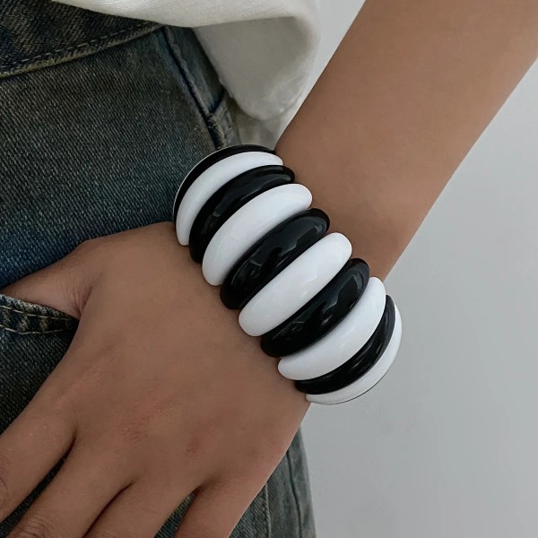 diazi exaggerated vintage punk geometric elastic rope bangles jewelry fashion black white resin bangles bracelets for women men DIAZI Exaggerated Vintage Punk Geometric Elastic Rope Bangles Jewelry Fashion Black White Resin Bangles Bracelets For Women Men 6