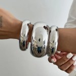 DIAZI Simple Fashion Heavy Metal Chunky Round Cuff Wide Bangles Punk Geometric Gold Silver Color Bangles Women Men Bracelets 2