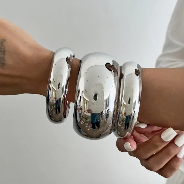 diazi simple fashion heavy metal chunky round cuff wide bangles punk geometric gold silver color bangles women men bracelets DIAZI Simple Fashion Heavy Metal Chunky Round Cuff Wide Bangles Punk Geometric Gold Silver Color Bangles Women Men Bracelets 2