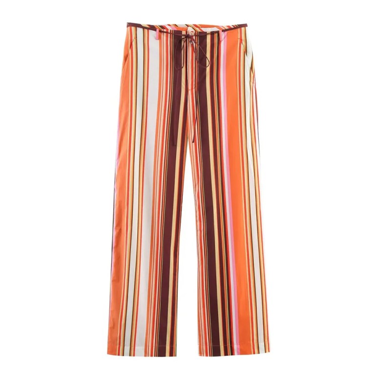 Zach women\'s loose striped orange retro Shirt and Pant Loungewear set 4