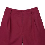 Zach Burgandy pleated double breasted sleeveless V-neck top, new casual straight shorts Set 6