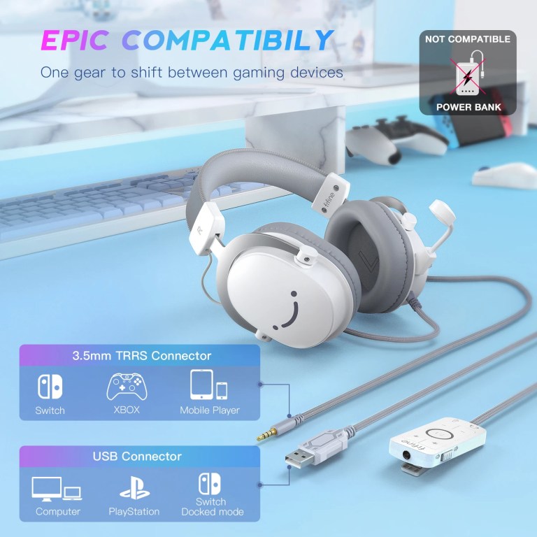 FIFINE USB Gaming Headset with 7.1 Surround Sound/3.5mm Jack/Microphone,Over-Ear Wired Headphone for PC PS4/5 Xbox Ampligame H9W 6