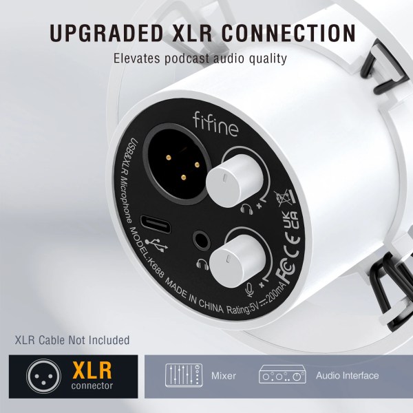 FIFINE Recording XLR Dynamic Microphone with Real-time Monitoring,USB Streaming Mic with Gain Knob/Touch-mute for PC,Mixer-K688 2