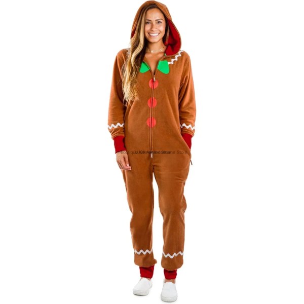 adult christmas costume gingerbread long sleeve zipper hooded jumpsuit for men women party role playing cosplay Adult Christmas Costume Gingerbread Long Sleeve Zipper Hooded Jumpsuit for Men Women Party Role-playing Cosplay