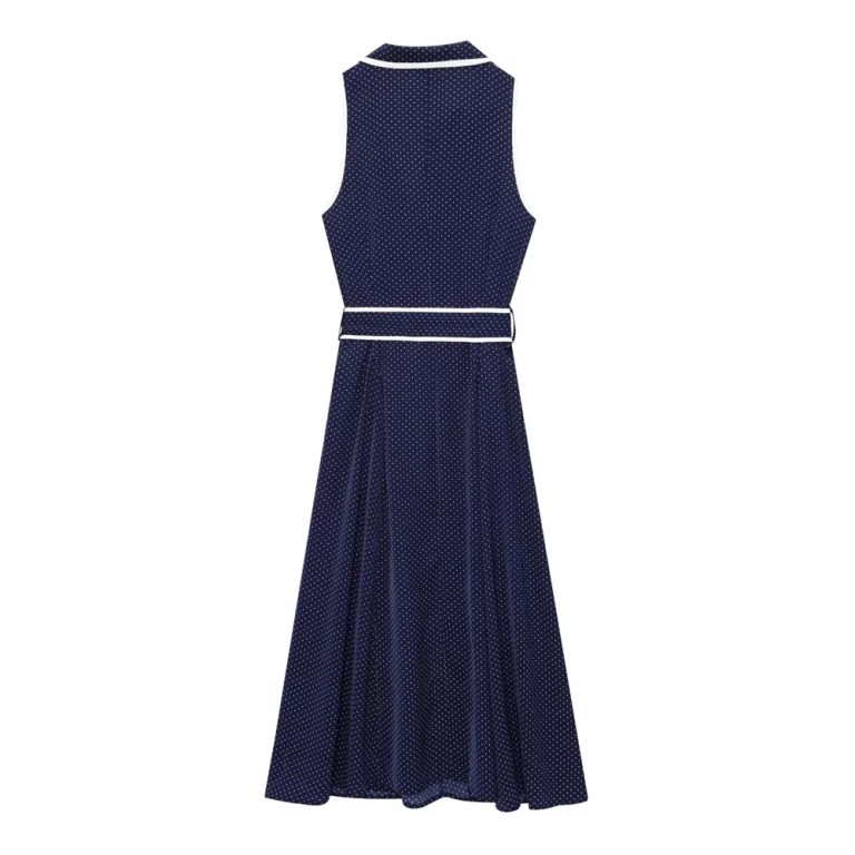 zach womens spring summer polka dot collar tennis dress in white or navy midi dress crop sleeveless Zach Womens Spring Summer polka Dot Collar tennis Dress in White or Navy Midi Dress Crop Sleeveless 3