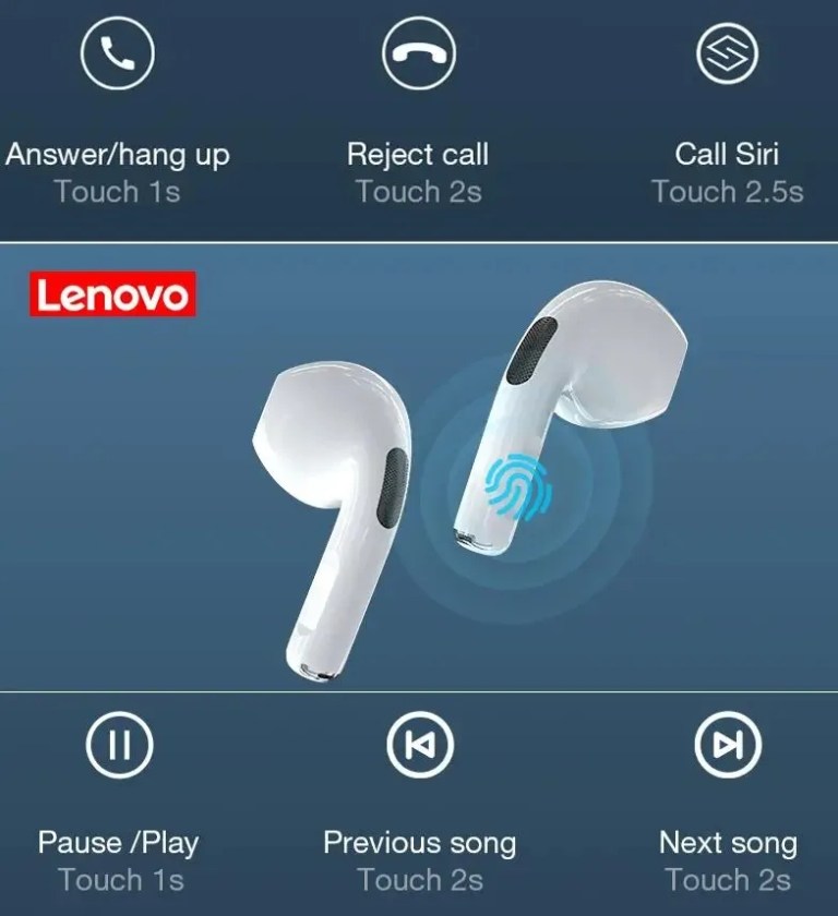lenovo ht38 tws bluetooth earphone mini wireless earbuds with mic for iphone xiaomi sport waterproof 9d stere headphone Lenovo HT38 TWS Bluetooth Earphone Mini Wireless Earbuds with Mic for iPhone Xiaomi Sport Waterproof 9D Stere Headphone 3