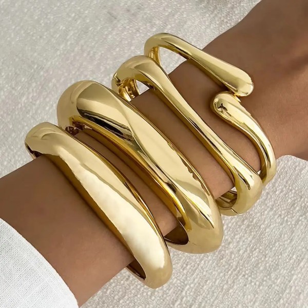 DIAZI 4 Style Exaggerated Gift Gold Silver Color Metal Cuff Bangles for Women Men Hip Hop Punk Geometric Round Bracelet Jewelry