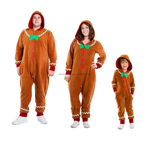 adult christmas costume gingerbread long sleeve zipper hooded jumpsuit for men women party role playing cosplay Adult Christmas Costume Gingerbread Long Sleeve Zipper Hooded Jumpsuit for Men Women Party Role-playing Cosplay 3