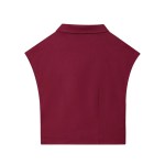 Zach Burgandy pleated double breasted sleeveless V-neck top, new casual straight shorts Set 3