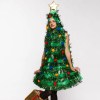 Christmas Tree Costume Sleeveless Sequined Pullover Hooded Tops with Red Plush Ball Tinsel Adult Party Prop