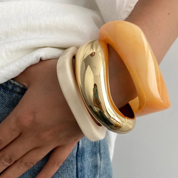 DIAZI 3 Style Punk Geometric Bangles Fashion Vintage Acrylic Beige Orange Resin Wide Bangles Bracelets Women Men Gift Jewelry 3