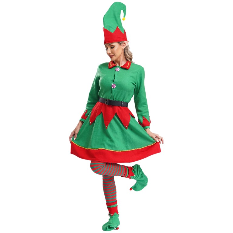 womens christmas elf costume velvet dress with hat elf ears shoes belt stockings festival new year party fancy dress up Womens Christmas Elf Costume Velvet Dress with Hat Elf Ears Shoes Belt Stockings Festival New Year Party Fancy Dress Up 2