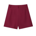 Zach Burgandy pleated double breasted sleeveless V-neck top, new casual straight shorts Set 5