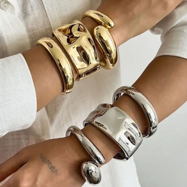 diazi 3 style fashion heavy metal water drop cuff wide bangles punk geometric gold silver color bangles women men bracelets DIAZI 3 Style Fashion Heavy Metal Water Drop Cuff Wide Bangles Punk Geometric Gold Silver Color Bangles Women Men Bracelets 2