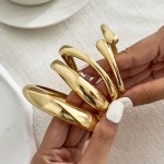 DIAZI 4 Style Exaggerated Gift Gold Silver Color Metal Cuff Bangles for Women Men Hip Hop Punk Geometric Round Bracelet Jewelry 2