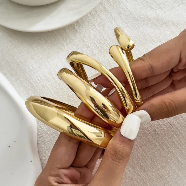 DIAZI 4 Style Exaggerated Gift Gold Silver Color Metal Cuff Bangles for Women Men Hip Hop Punk Geometric Round Bracelet Jewelry 2