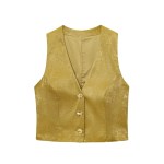Zach Spring Summer Women\'s Fashion Single breasted V-neck Sleeveless Vest with Belt Silk Texture Hanging Pants 2