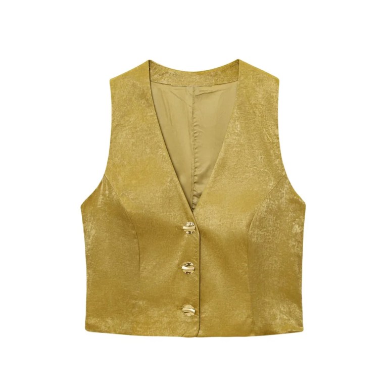 Zach Spring Summer Women\'s Fashion Single breasted V-neck Sleeveless Vest with Belt Silk Texture Hanging Pants 2