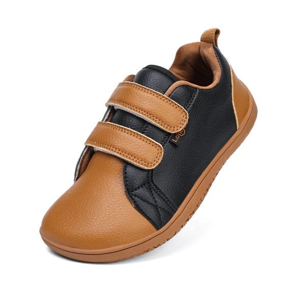 Kids Wide Toe Barefoot Shoes With a double Velcro Strap Boys Girls Wide Toe Minimalist Fashion Sneakers Lightweight Hook Loop Artificial Leather Walking Flats 2