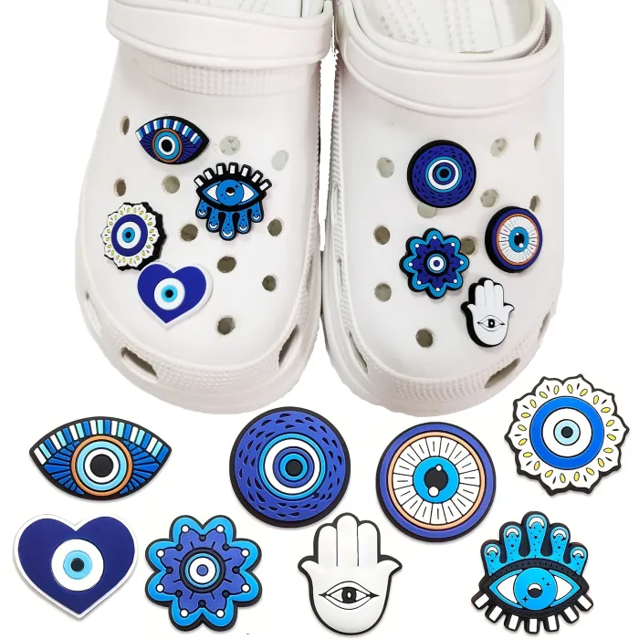 8 pieces cartoon evil eye theme accessories set for shoes, bags, wristbands, and decorations, removable creative diy accessories 8 Pieces Cartoon Evil Eye Theme Accessories Set for Shoes, Bags, Wristbands, and Decorations, Removable Creative DIY Accessories