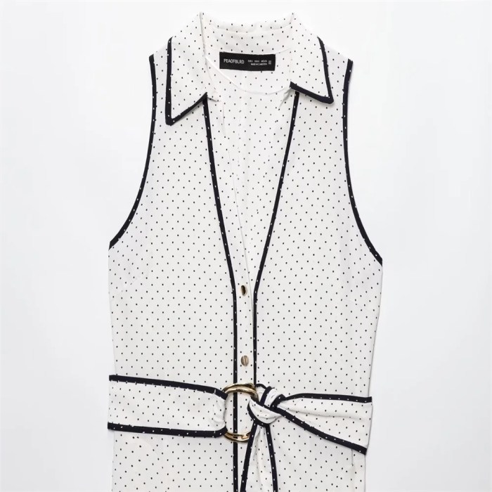 Zach Womens Spring Summer polka Dot Collar tennis Dress in White or Navy Midi Dress Crop Sleeveless 6