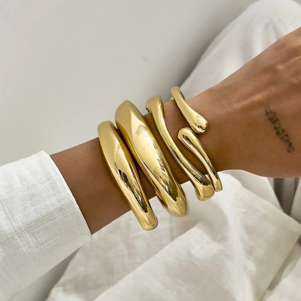 DIAZI 4 Style Exaggerated Gift Gold Silver Color Metal Cuff Bangles for Women Men Hip Hop Punk Geometric Round Bracelet Jewelry 5