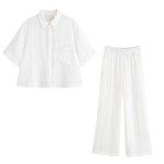 Zach Women\'s Spring Summer Short Sleeve Collar Shirt Summer New Wide Leg Casual Pants Set