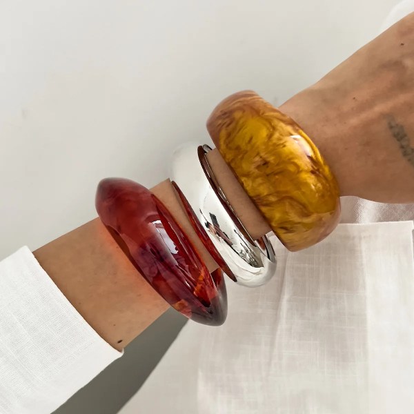 DIAZI New Bohemian Vintage Punk Geometric Bangles Jewelry Fashion Brown Acrylic Resin Wide Bangles Bracelets For Women Men Gift 2