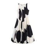 zach women's summer round neck sleeveless balloon slimming balloon dress in black white print Zach Women\'s Summer Round Neck Sleeveless Balloon Slimming Balloon Dress in Black White Print