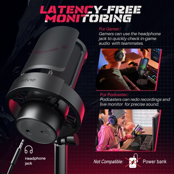 FIFINFIFINE USB Gaming Microfono para PC Mac PS4 PS5, RGB Condensador Micrófono per Streaming,Podcasts, con Control RGB A8 3