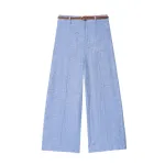 Zach Spring Summer women\'s Blue Linen Look double breasted round neck sleeveless vest with wide leg pants 4