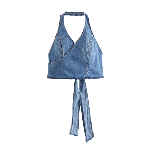 Zach Spring Summer Denim Halter crop top